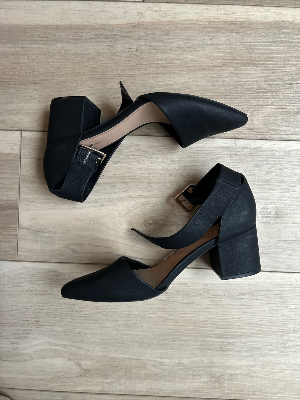 Call It Spring Black Pointed Block Heel Pumps with Ankle Strap